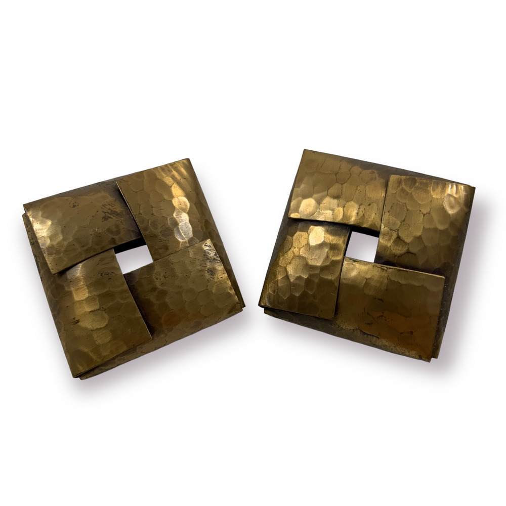 Vintage hammered brass square hand made earrings